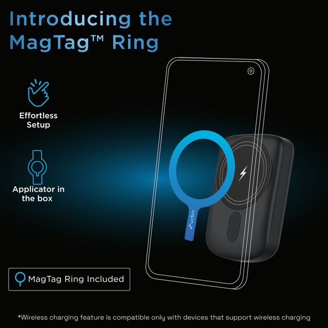 URBN 10000 mAh Magsafe Power Bank | 15W Fast Wireless Charging|Type C Input/Output (Black)