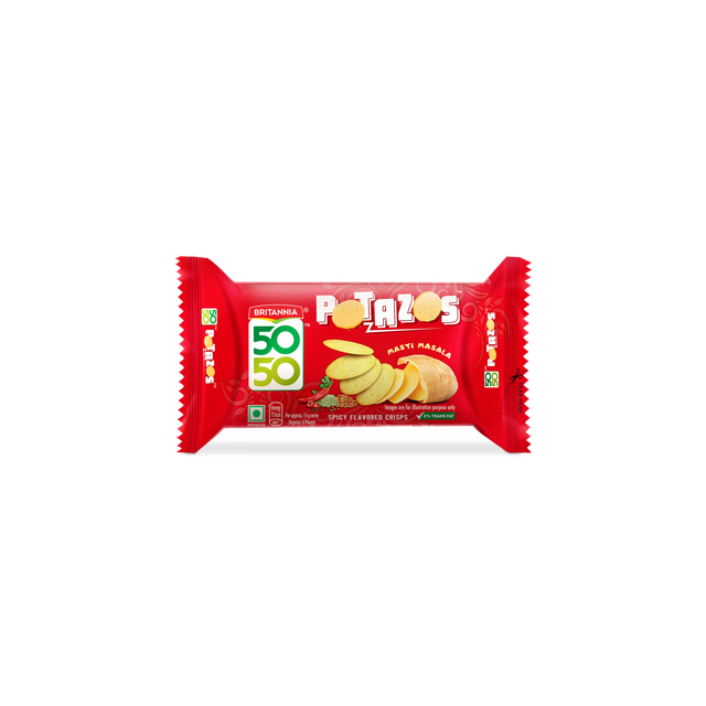 Britannia 50-50 Potazos Masti Masala Spicy Flavoured Crisps, Chips and Biscuit combination