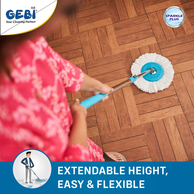Gebi Sparkle Plus Extendable Handle/ Stick Rod with Microfiber Refill for Spin Mop