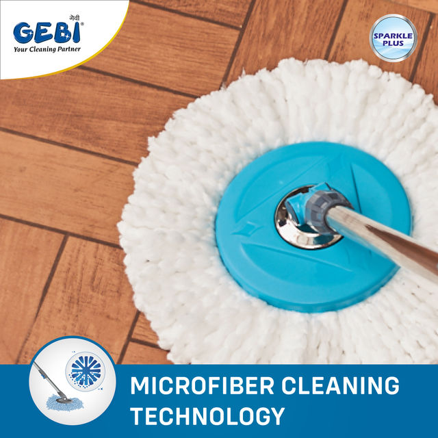 Gebi Sparkle Plus Extendable Handle/ Stick Rod with Microfiber Refill for Spin Mop