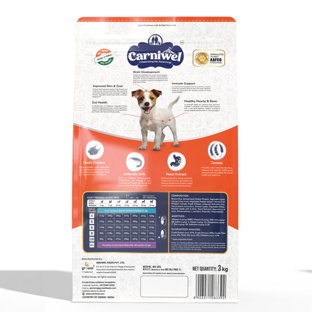Carniwel Fresh Chicken Dry Dog Food For Small Breed, Puppy 3 kg X 2 Combo