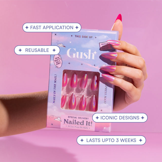Gush Beauty Nailed It | Reusable Luxury Press On Nails | Medium Square | Red Edge | Red & Nude