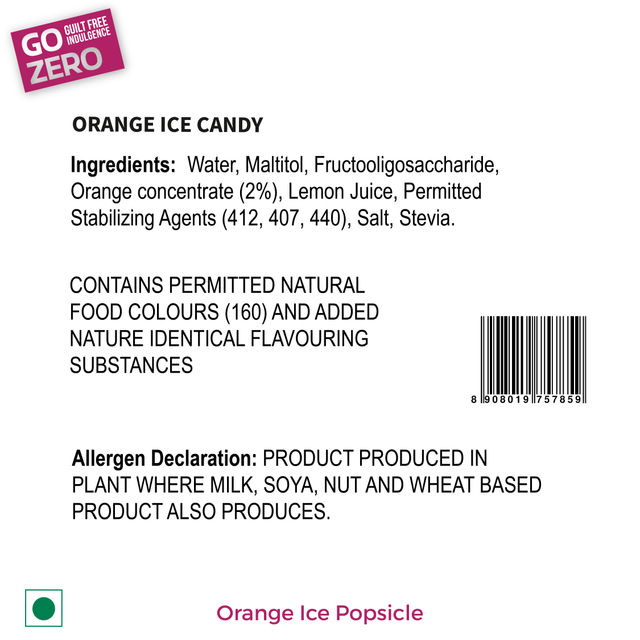 Go Zero Orange Low Calorie Ice Popsicle