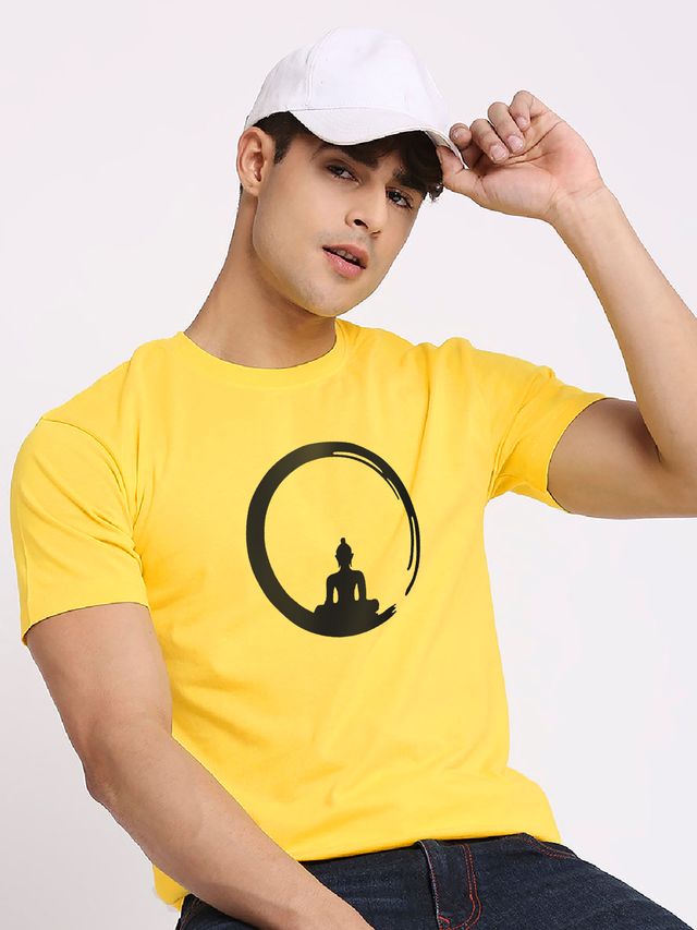 De Tees Men's Half Sleeve T-shirt | MHS-BUDDHA | Mustard - L