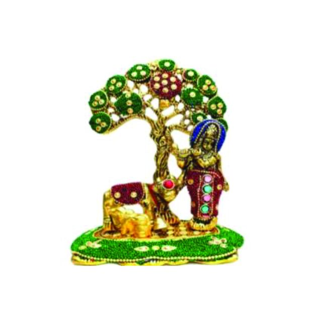 Devnidhii Krishna Ji Idol Stonework with Kamdhenu Cow