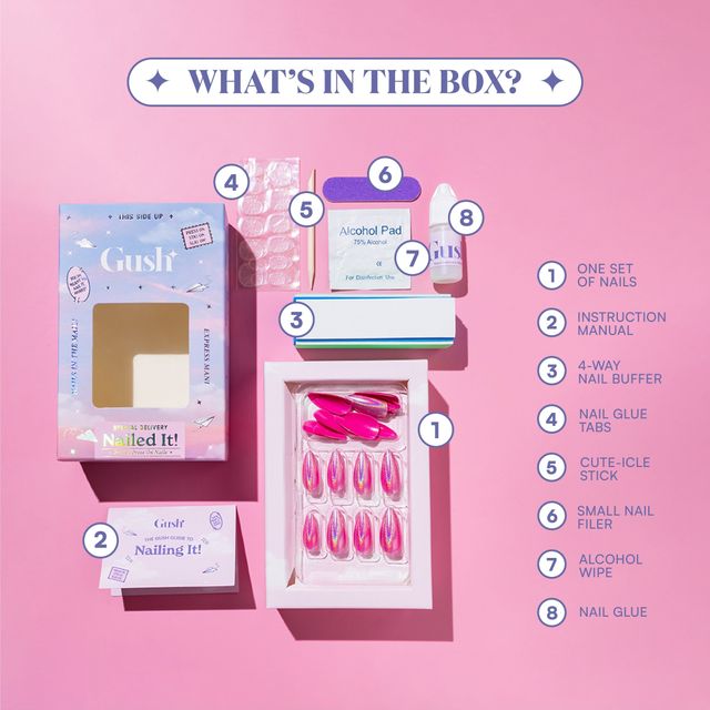 Gush Beauty Nailed It | Reusable Luxury Press On Nails | Medium Almond | Pink Ombre | Nude & White