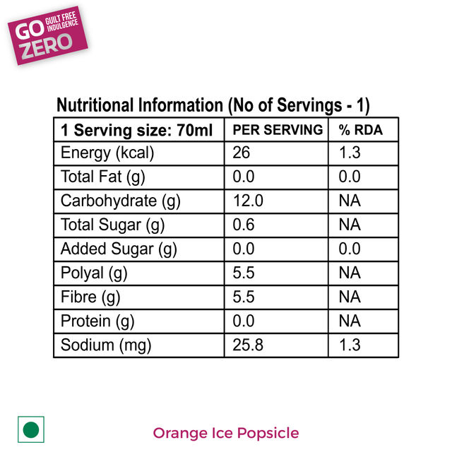 Go Zero Orange Low Calorie Ice Popsicle