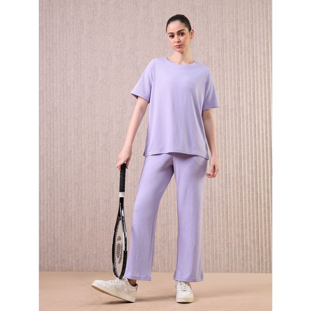 Technosport Women's Relaxed Fit Round Neck T-shirt with DOUBLE COOL - Blue Berry Violet Melange L