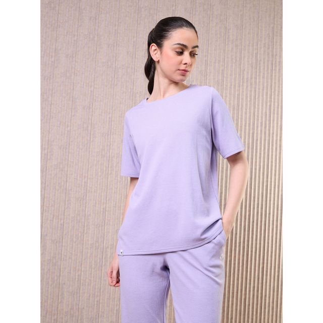 Technosport Women's Relaxed Fit Round Neck T-shirt with DOUBLE COOL - Blue Berry Violet Melange L