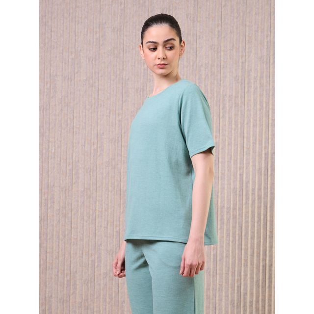 Technosport Women's Relaxed Fit Round Neck T-shirt with DOUBLE COOL - Lake Green Melange XL
