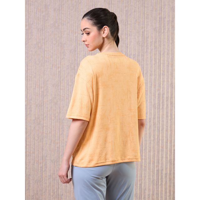 Technosport Women's Jacquard Boxy Fit Round Neck Sports T-shirt with DOUBLE COOL - Pumpkin XL