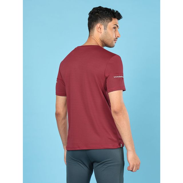 Technosport Men's Poly Solid Slim Fit Round Neck Sports T-shirt | Berry Red - 2XL