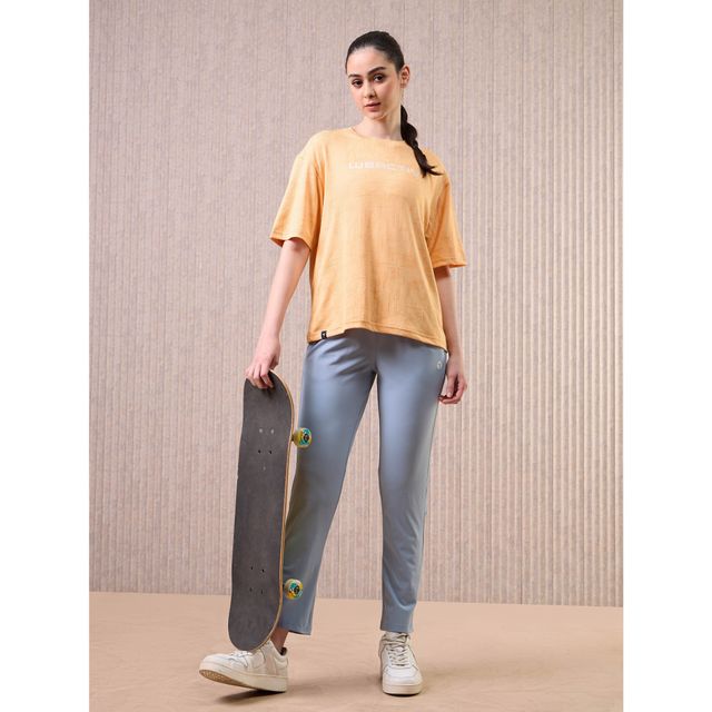 Technosport Women's Jacquard Boxy Fit Round Neck Sports T-shirt with DOUBLE COOL - Pumpkin XL