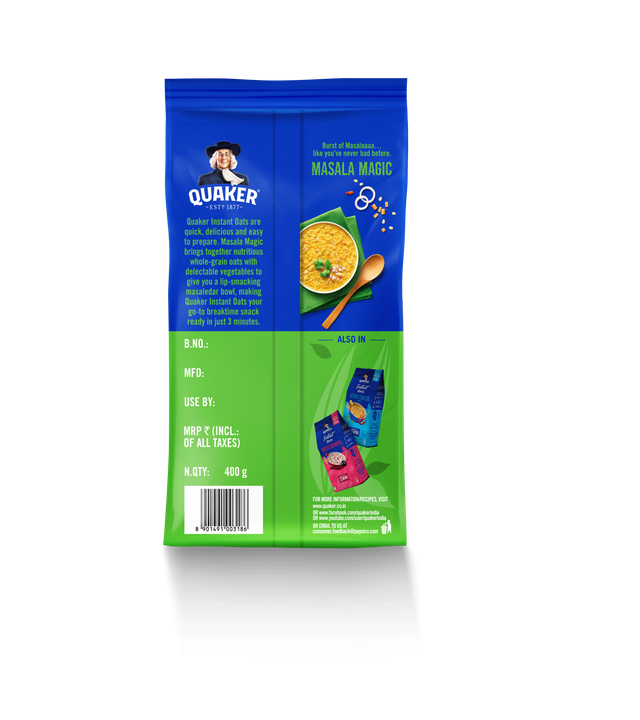 Quaker Classic Masala Oats | Pouch | Artificial Colour-free and Preservative-free