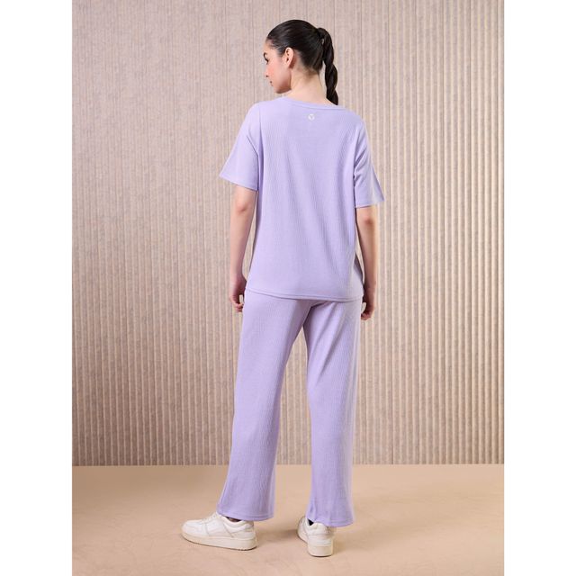 Technosport Women's Relaxed Fit Round Neck T-shirt with DOUBLE COOL - Blue Berry Violet Melange L