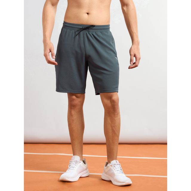 Technosport Men Poly Solid Slim Fit Sports Shorts with TS FLEXI | Dark Carbon | M
