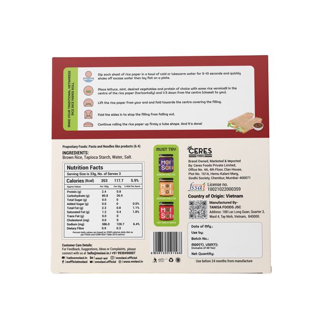 Moi Soi Vietnamese Spring Roll Brown Rice Wrapper