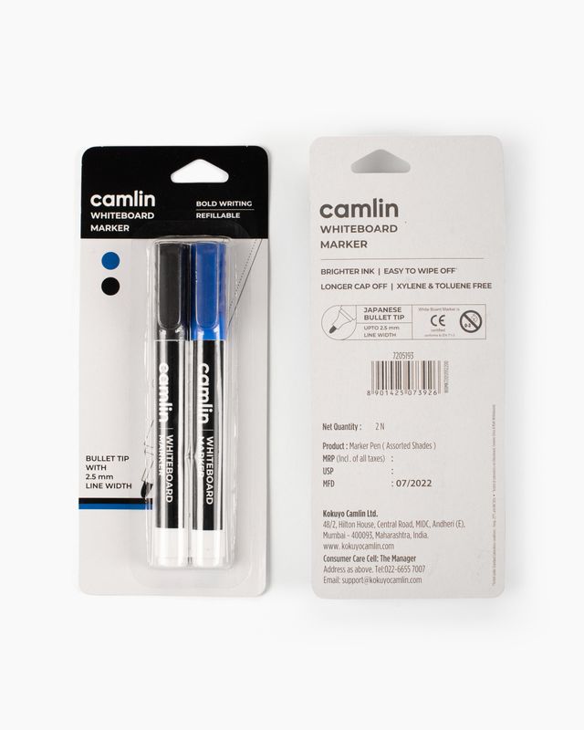 Camlin Whiteboard Marker - Pack Of 2 Assorted Colors (Black, Blue)