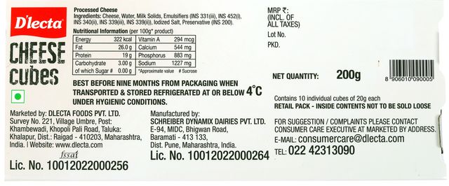 D'lecta Cheese- Cubes 200 g Combo