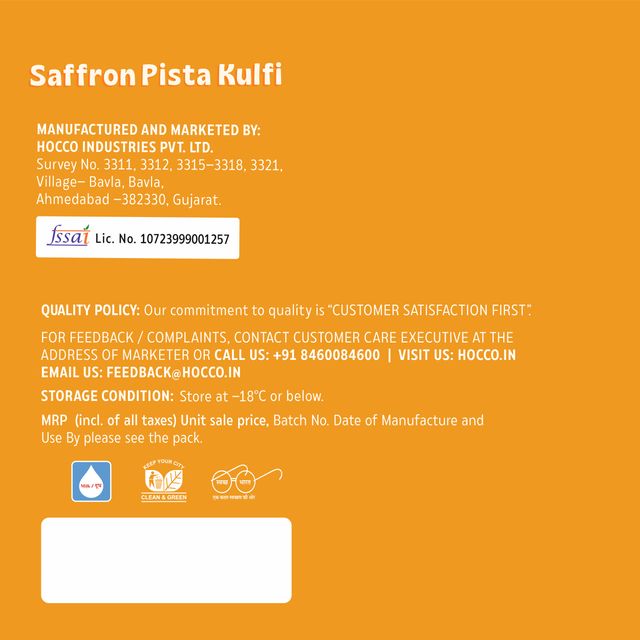 Hocco Saffron Pista Tillewali Kulfi Ice Cream Stick 45 ml Combo