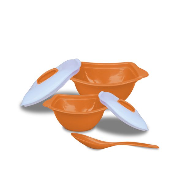 Princeware Serving Bowl Set of 3 | 650 ml+2000 ml With Serving Spoon- Orange