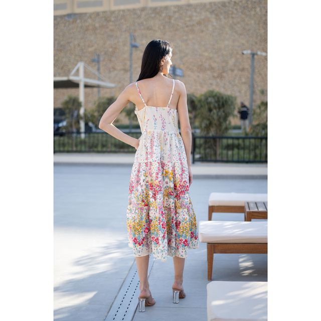 Sanskrutihomes Floral Print Fit & Flare Dress for Women s | White | XXL