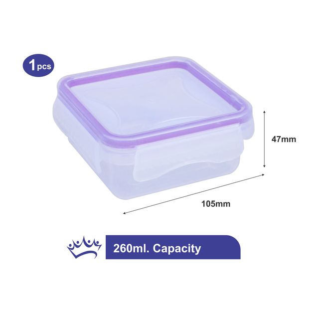 Princeware Click N Seal Square Container 260 ml | 105 x 105 x 47 Mm