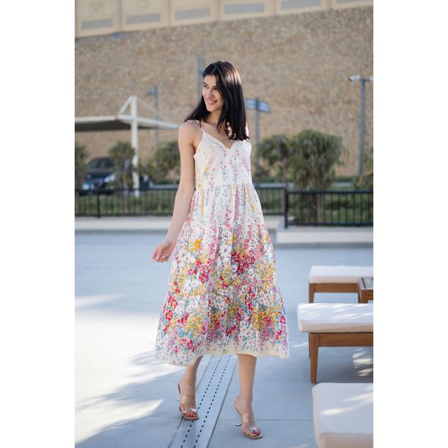 Sanskrutihomes Floral Print Fit & Flare Dress for Women s | White | XXL