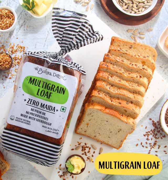 The Baker's Dozen Zero Maida Multigrain Bread - No Palm Oil No Preservative 100% Wholewheat