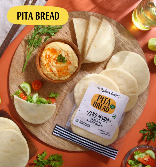 The Baker's Dozen Zero Maida Pita Bread No Palm Oil No Preservative 100% Wholewheat