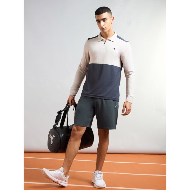 Technosport Men Poly Solid Slim Fit Sports Shorts with TS FLEXI | Dark Carbon | M