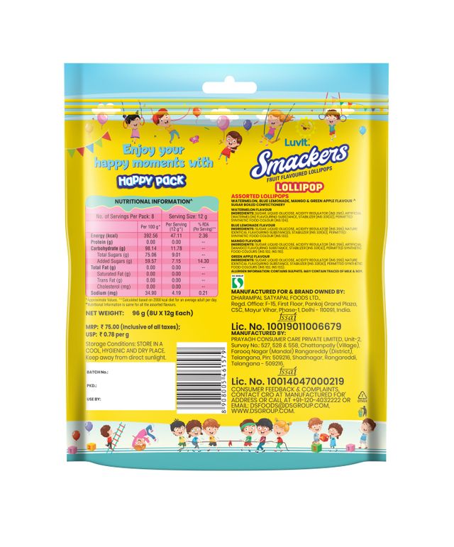 Luvit Smackers Fruit Assorted Lollipops
