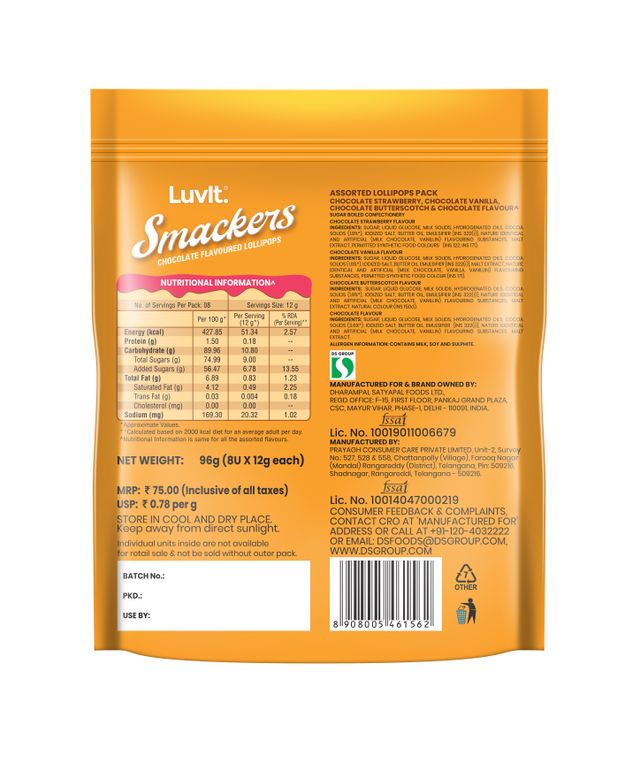 Luvit Smackers Chocolate Assorted Lollipops