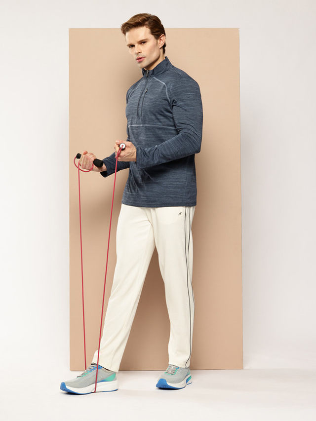 Buy Alcis Men's Zip Flex Full-Sleeve T-shirt | Navy Melange - M