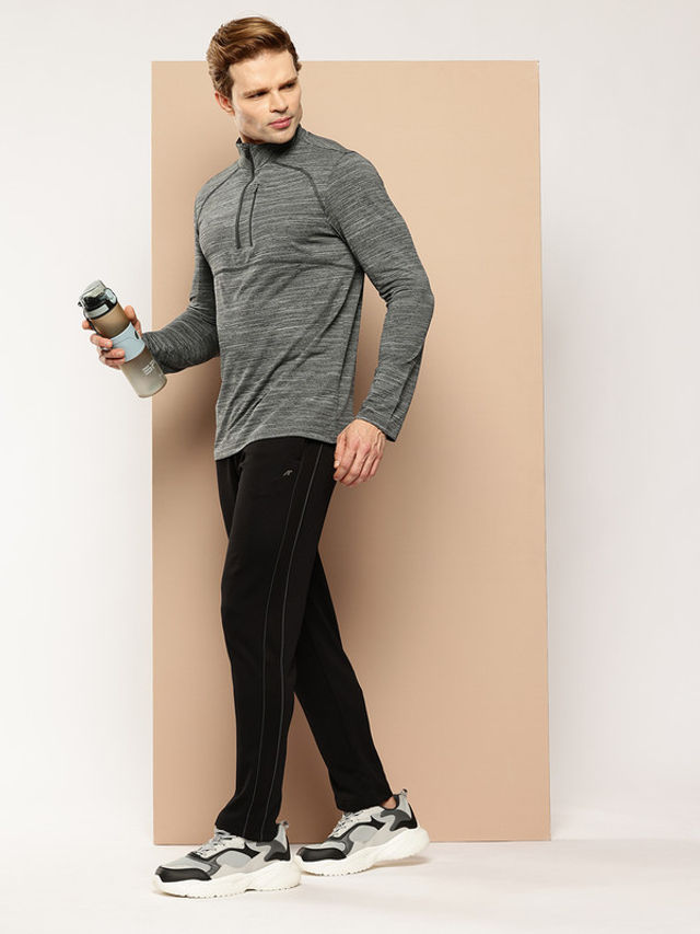 Buy Alcis Men's Zip Flex Full-Sleeve T-shirt | Dark Grey Melange
