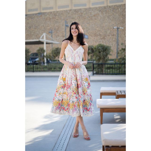Sanskrutihomes Floral Print Fit & Flare Dress for Women s | White | XXL