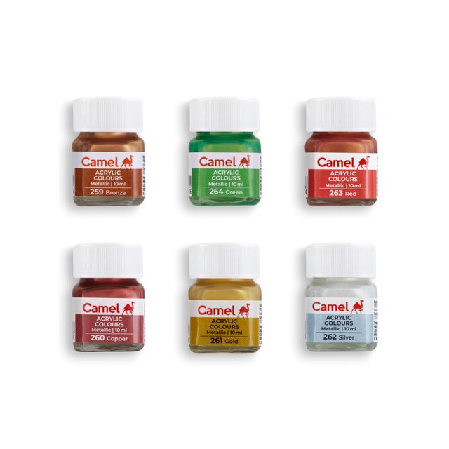 Camel Acrylic Metallic Color 10Ml Each, 6 Shades