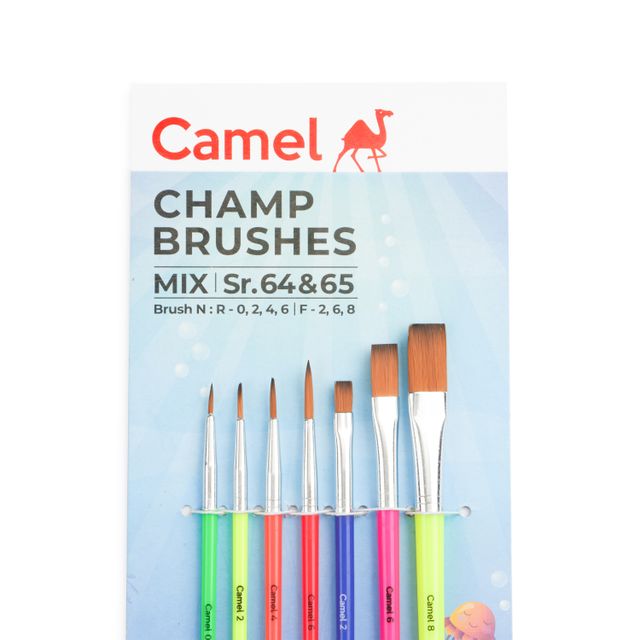 Camel Champ Brushes Assorted Pack Of 7 Brushes, Round And Flat