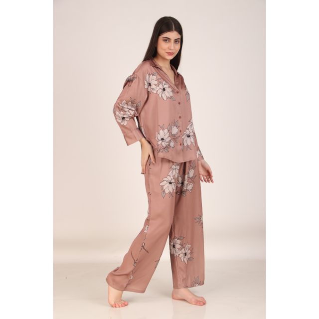 Masha Women's Flower Brown Oversized Pajamas | Set | L