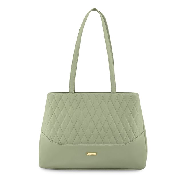 Fastrack Women's Textured Structured Shoulder Bag With Quilted Detail | Khaki