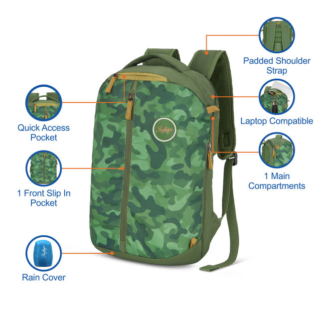 Skybags Unisex Camouflage Polyester 20 L Laptop Backpack | Green - 15.6 Inches