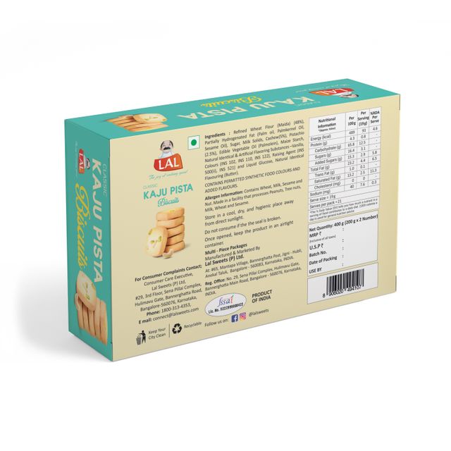 Lal Sweets Classic Kaju and Pista Dry Fruit Biscuits | Trans Fat-free