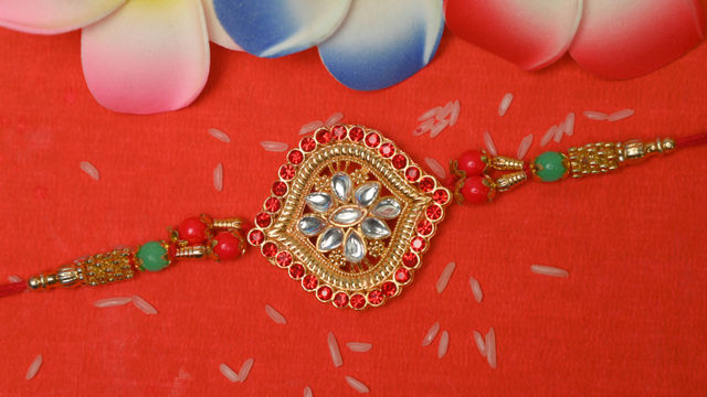 Aurum Baahubali Red Beads Rakhi - Festive Rakhi