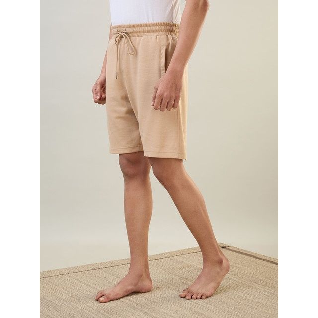 Sleepz by Raymond Mens Regular Fit Solid Pattern Cotton Polyester Blend Shorts | M-Medium Fawn