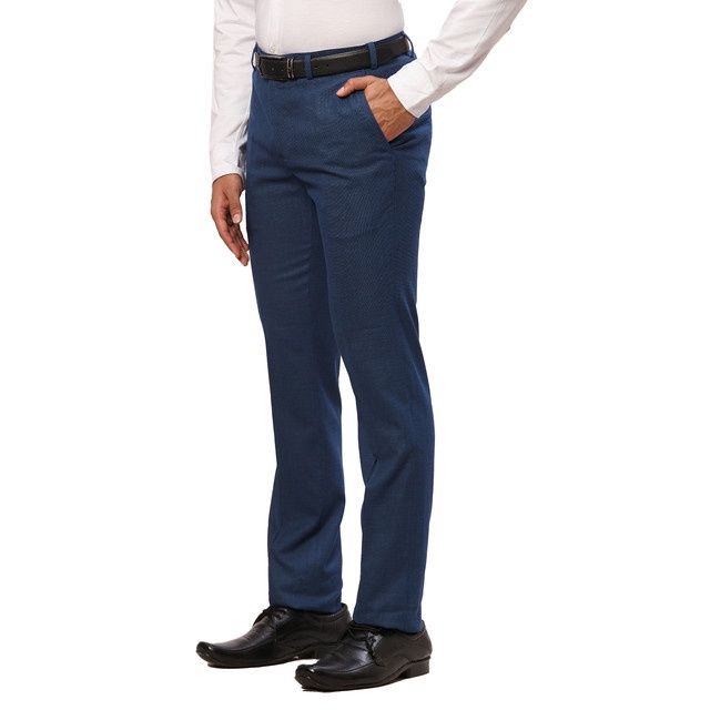 Raymond Men's Slim Fit Polyester Blend Pleatless Formal Trouser | 32 | Blue