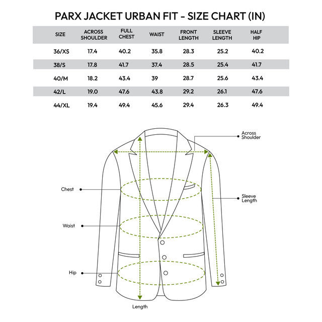 Parx Men's Urban Fit Pure Terylene Print Pattern Notch Lapel Casual Jacket | Black - XL
