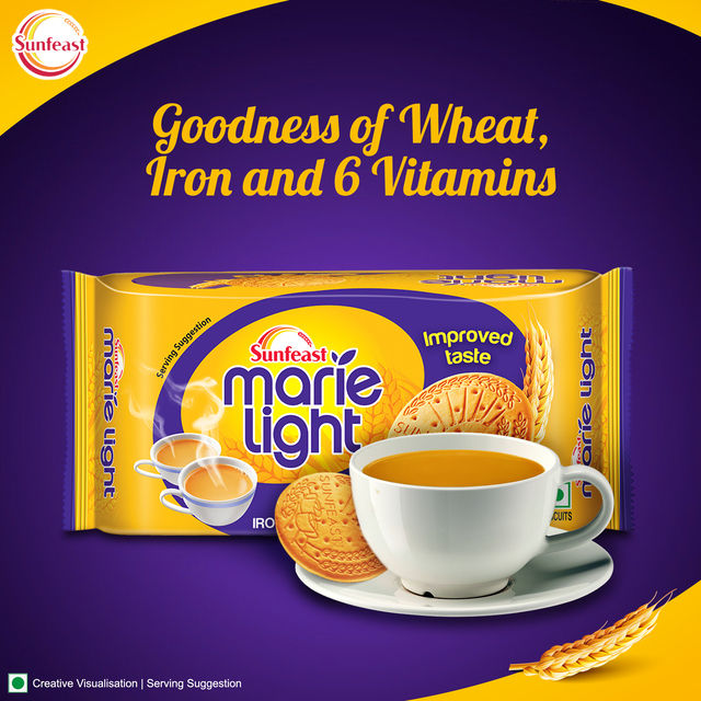 Sunfeast Light Active Plain Marie Biscuits with Iron and 6 Vitamins | Trans Fat-free