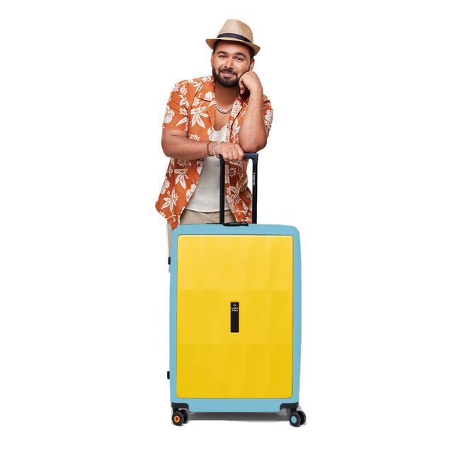 Nasher Miles Zanzibar Check In Hardside Polycarbonate 24 Inch|65 cm Trolley Bag (Yellow-Blue)