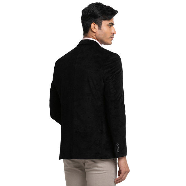 Parx Men's Urban Fit Pure Terylene Print Pattern Notch Lapel Casual Jacket | Black - XL