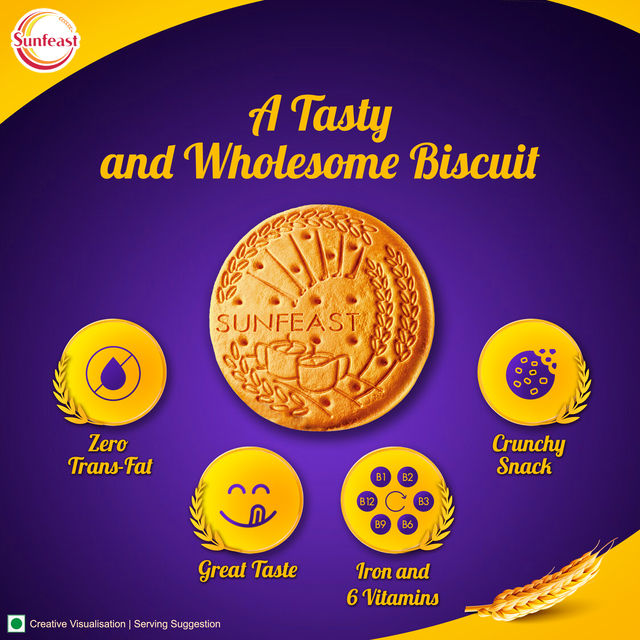 Sunfeast Light Active Plain Marie Biscuits with Iron and 6 Vitamins | Trans Fat-free